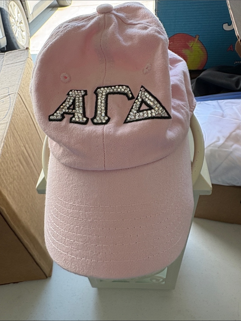 Alpha Gamma Delta Rhinestone Pink Baseball Hat